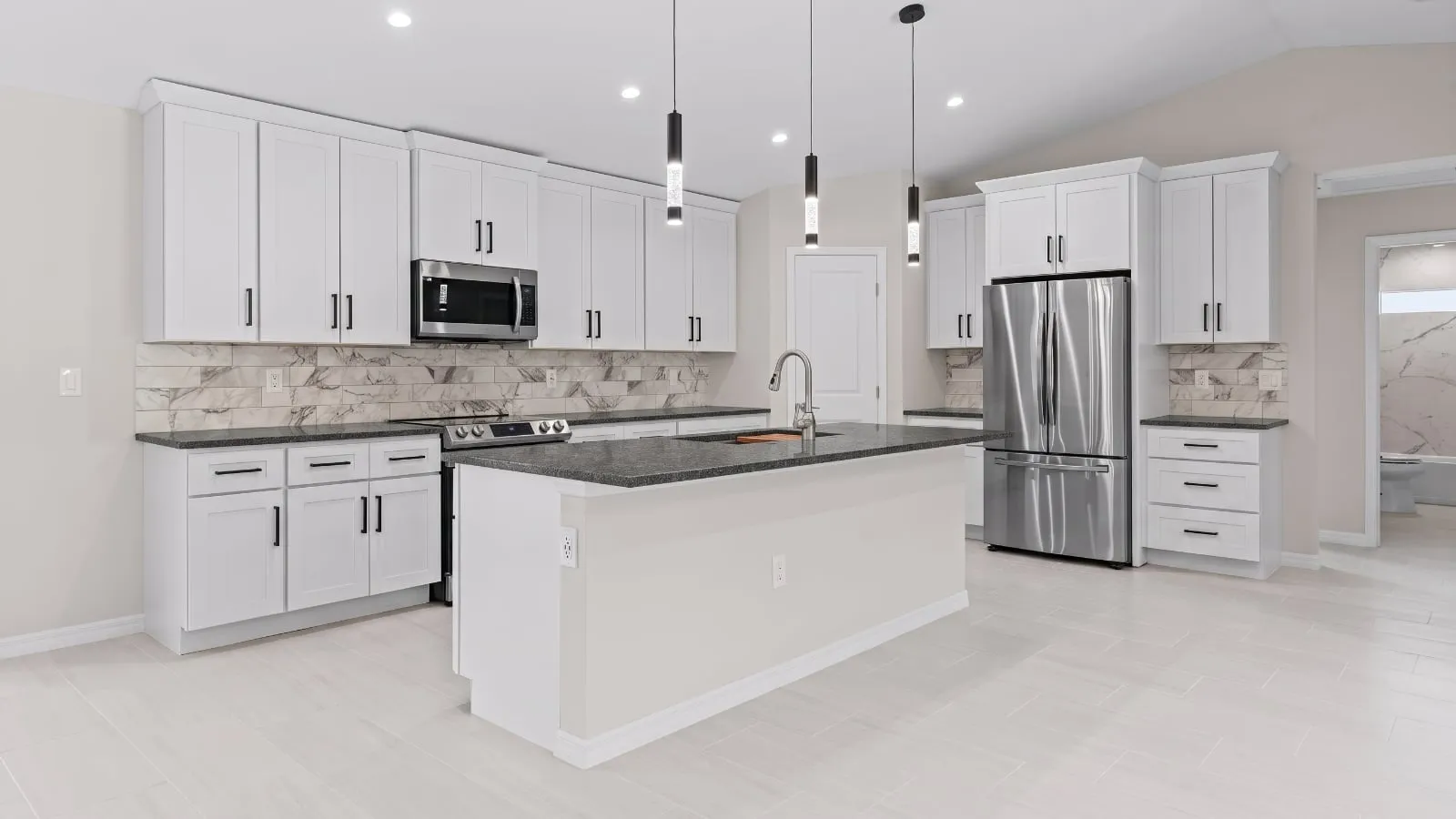 Modern kitchen with Steel Gray Granite countertop, simulation